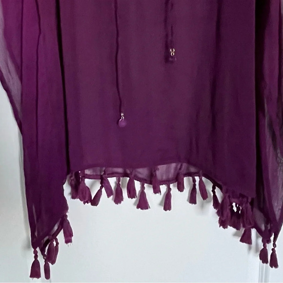 Blue Rod Beattie chiffon tassel trim caftan coverup Top 29155 - Picture 4 of 11